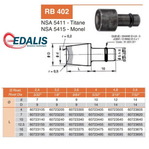 BOUTEROLLE RB402 P/RIVET Ø2.4 LG4